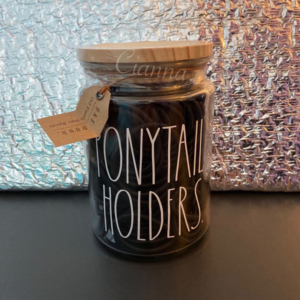 Rae Dunn Ponytail Holders Glass Jar